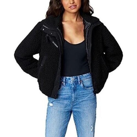 Blank NYC Jacket Black High Collar Sherpa SOFT Button Snap - Picture 4 of 11